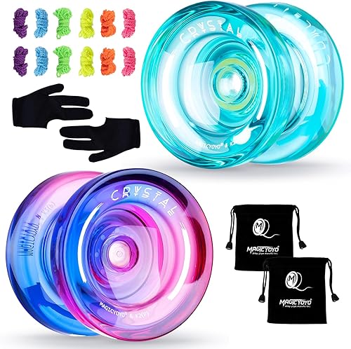 MAGICYOYO Yoyo sensible K2 para niños principiantes con 2 guantes de yoyo, 2 bolsas de yoyo, 12 cuerdas de Yoyo (verde cristalino + cristal morado