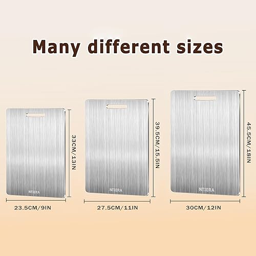 Miniatura 4 de Tabla de cortar de titanio, tablas de cortar de acero inoxidable para cocina, tabla de cortar no tóxica de grado alimenticio de doble cara, tablas