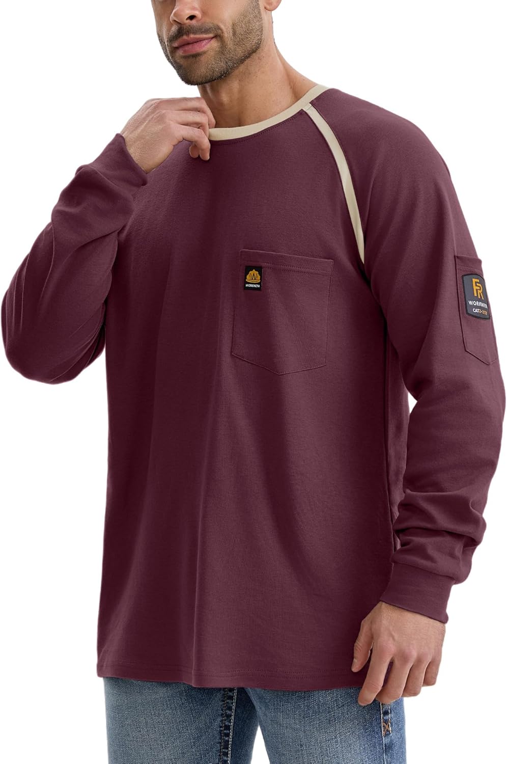 WORKWEYA 6.5oz Men's FR Shirts NFPA 2112 Lightweight Cotton Fire Retardant Shirt