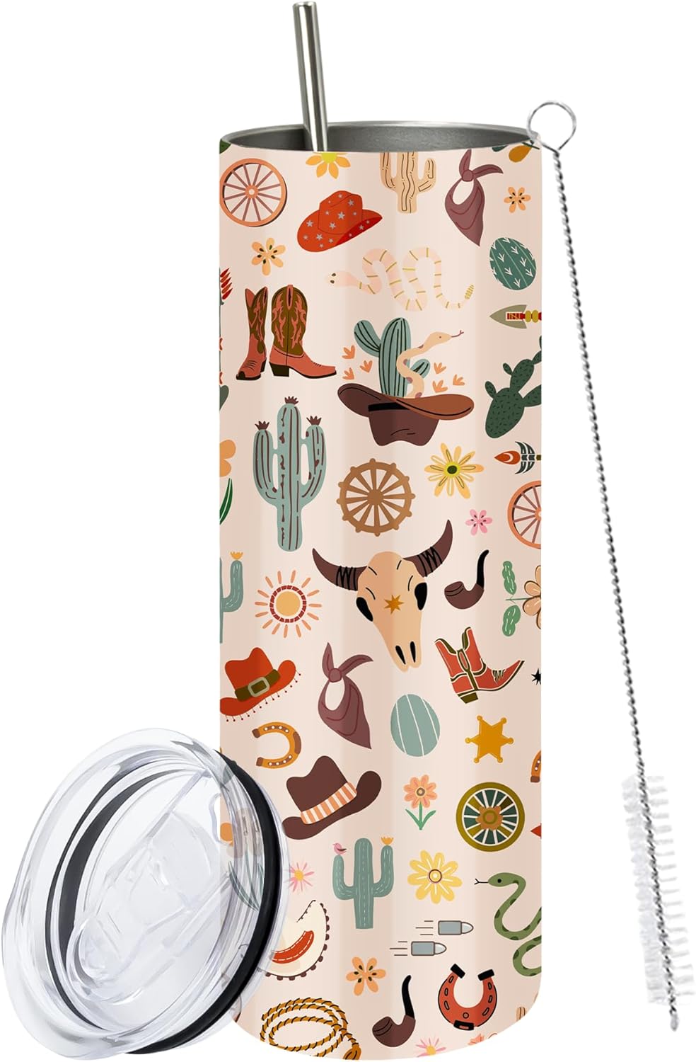 Cowgirl Gifts for Women, 20 Oz Slim Cowgirl Tumbler with Lid & Straw & Brush, Cow Tumbler, Cows Stuff, Farming Gifts for Thanksgiving Christmas Cowboy Women Men, Skinny Cow Cup, 1 PCS