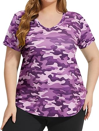 FOREYOND Plus Size Workout Tops for Women Short Sleeves Shirts Sport Tee Loose Fit Athletic Yoga Running Summer Shirts
