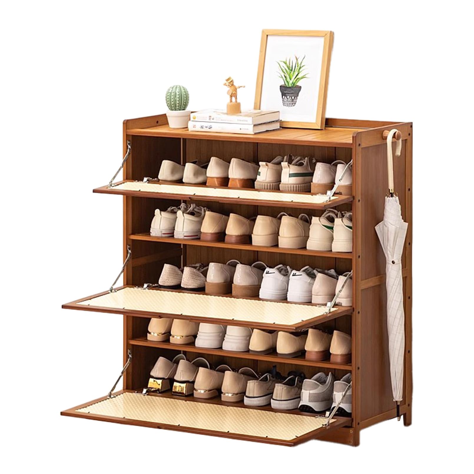 Armoire à chaussures en bambou haut de gamme et finitions rotin pour entrée épurée