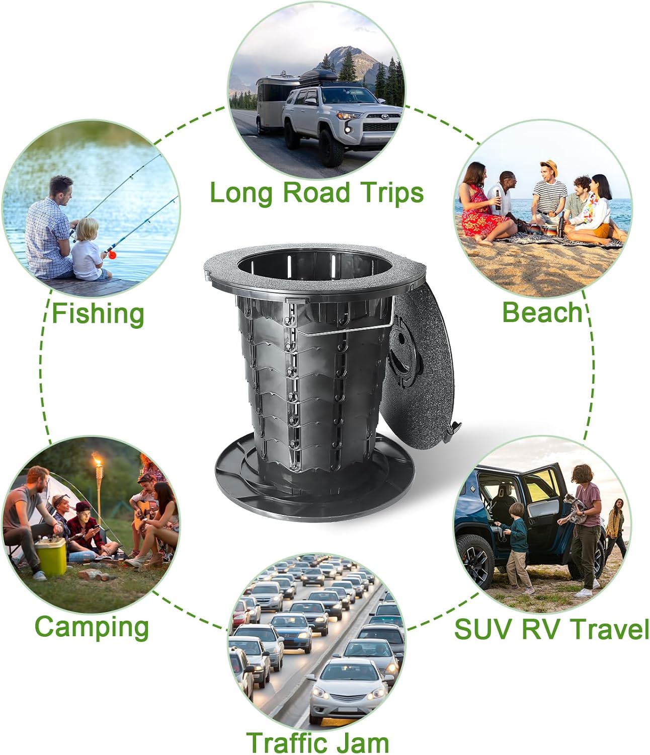 Retractable Portable Toilet, Adjustable Height Camping Toilet for Adults Kids, Compact Travel toilet for Car, Camping, Emergency, Outdoor Portable Potty