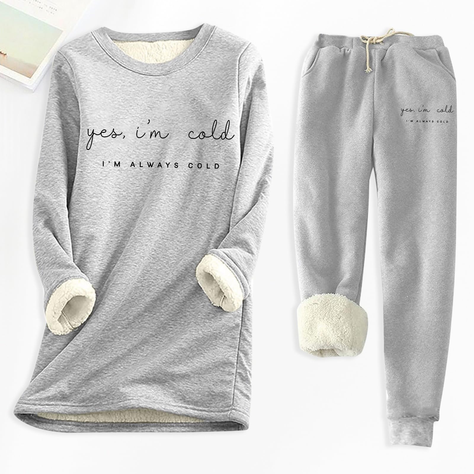 Ensemble de Chemises Confortables pour Femmes, Automne et Hiver, Oui, J'Ai Froid. 24:7, imprimé et épais, Coupe Slim, Bas Chaud (15)