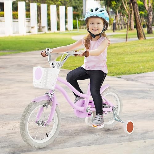 Miniatura 2 de COSTWAY Bicicleta para niños de 12, 14, 16, 18 pulgadas, bicicleta para niños con ruedas de entrenamiento, frenos de mano y posavasos, sillín y