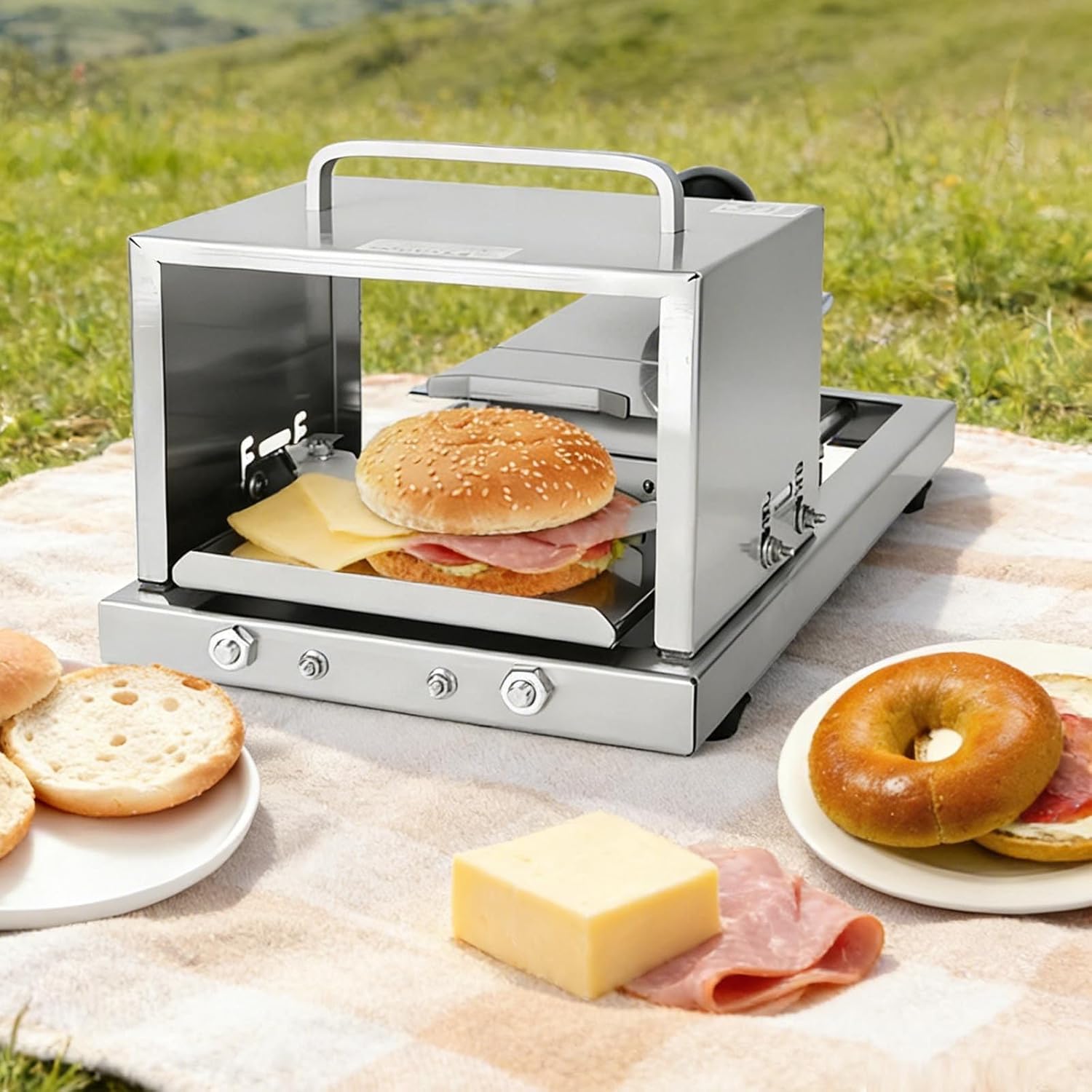 Bread Slicer Bagel Slicer,Manual Bagel &Bunslicer,Commercial Stainless Steel Hamburger Bun Cutter & Bread Slicer with 4 Adjustable Settings, for Bakeries & Home Kitchens