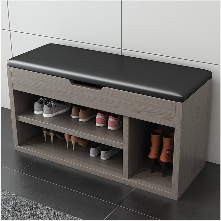 2 Tier Shoe Cabinet Shoe Bench with Seat and Flip Top Storage Space Freestanding Space Saving Shoe Racks for Entryway Closet Door Hallway