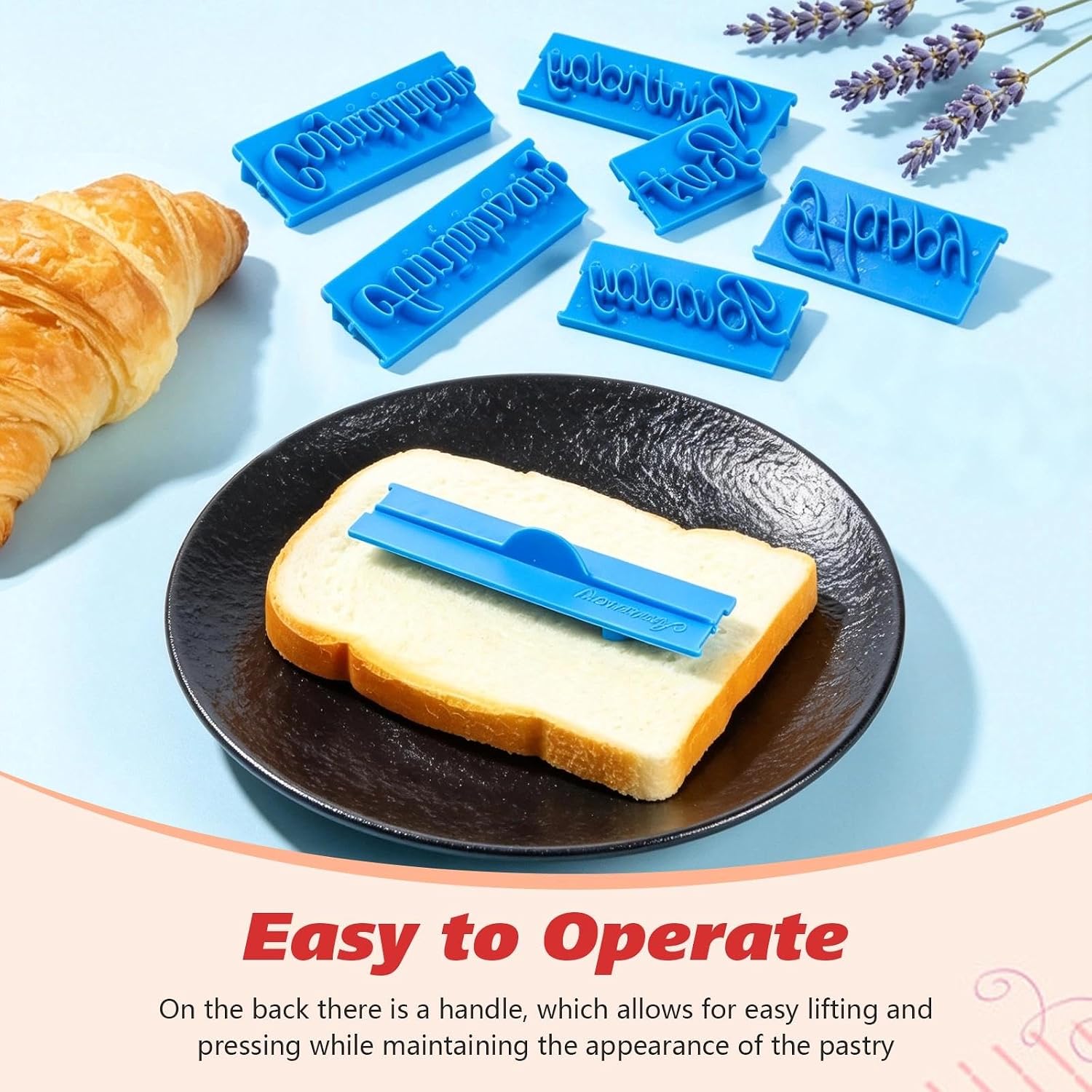 6Pcs Cake Stamp, DIY Handwritten Words Cake Mold, Multiple Blessing Cake Decorating Stamps, Plastic Letter Cake Mold Stamp Printing Tool for Making Bread, Biscuit, Bakery