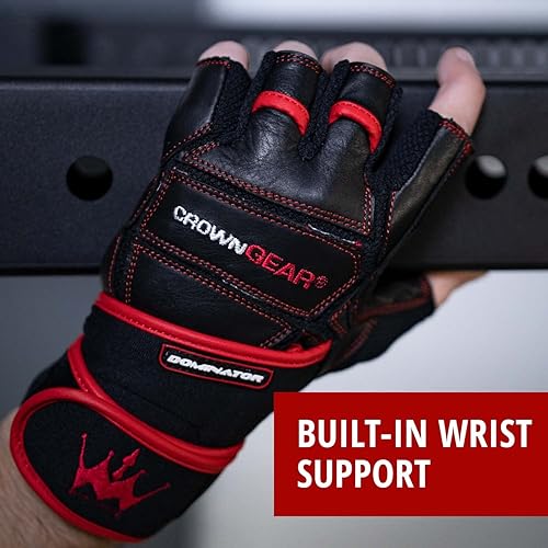 Miniatura 6 de Guantes para levantamiento de pesas, para entrenamiento en gimnasio, y musculación. Guantes para entrenamiento de crossfit, de piel, con correa para