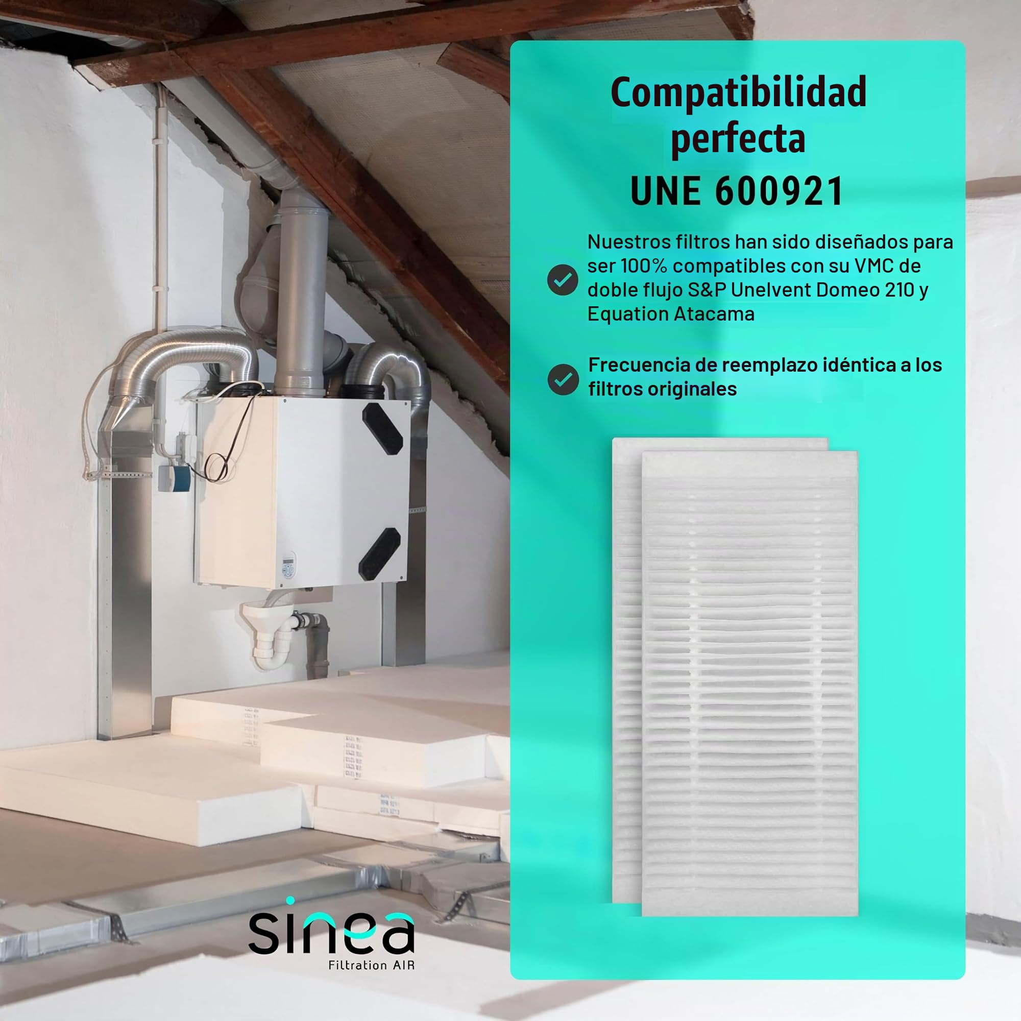 Filtro superior – Filtros M5 + G4 compatibles VMC de doble flujo UNELVENT DOMEO 210 y ecuación ATACAMA