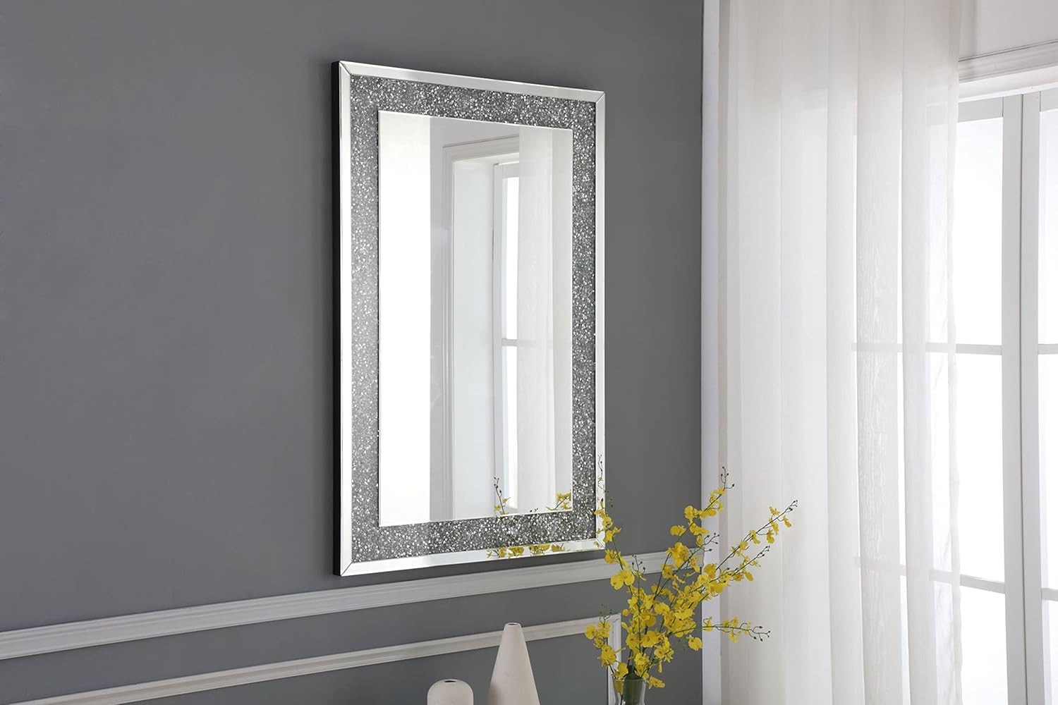Elegant Decor Sparkle 47" x 32" Contemporary Silver Crystal Frame Mirror