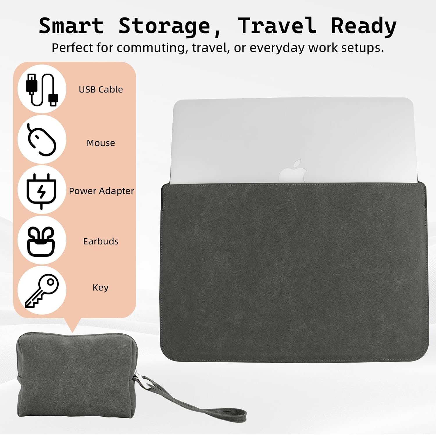 13.3-14 Inch Laptop Sleeve Case with Stand Feature Cover PU Leather Slim Bag for MacBook Pro 14/MacBook Air 13/13.3'' 2026-2021 Dell/Lenovo/HP/ASUS/Huawei Matebook 14'' Laptop Case (Gray)