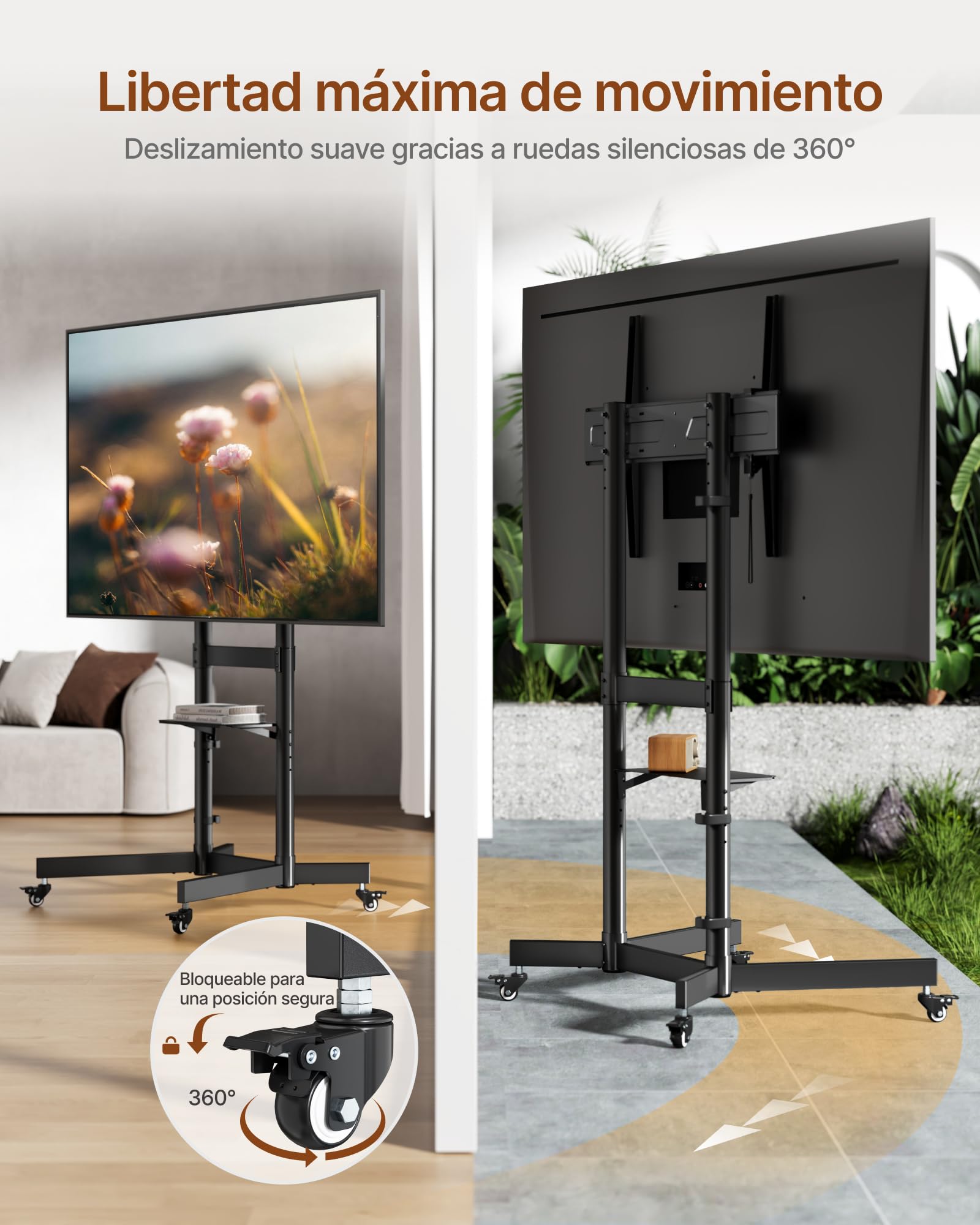 Soporte de TV con Ruedas para Pantallas de 55 a 100", Soporta 75 kg