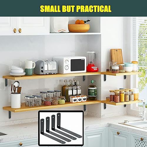 Miniatura 4 de Alise Soportes de estante flotantes, soporte negro para estantes, soporte de pared en L, soporte de esquina de acero inoxidable para colgar tablero