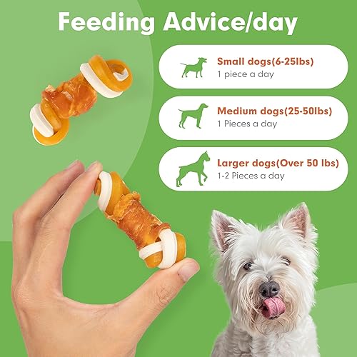 Miniatura 7 de MON2SUN Golosinas para perros sin cuero crudo de 2.5 pulgadas con verduras mixtas, mini huesos de nudo envueltos en pollo para perros pequeños,