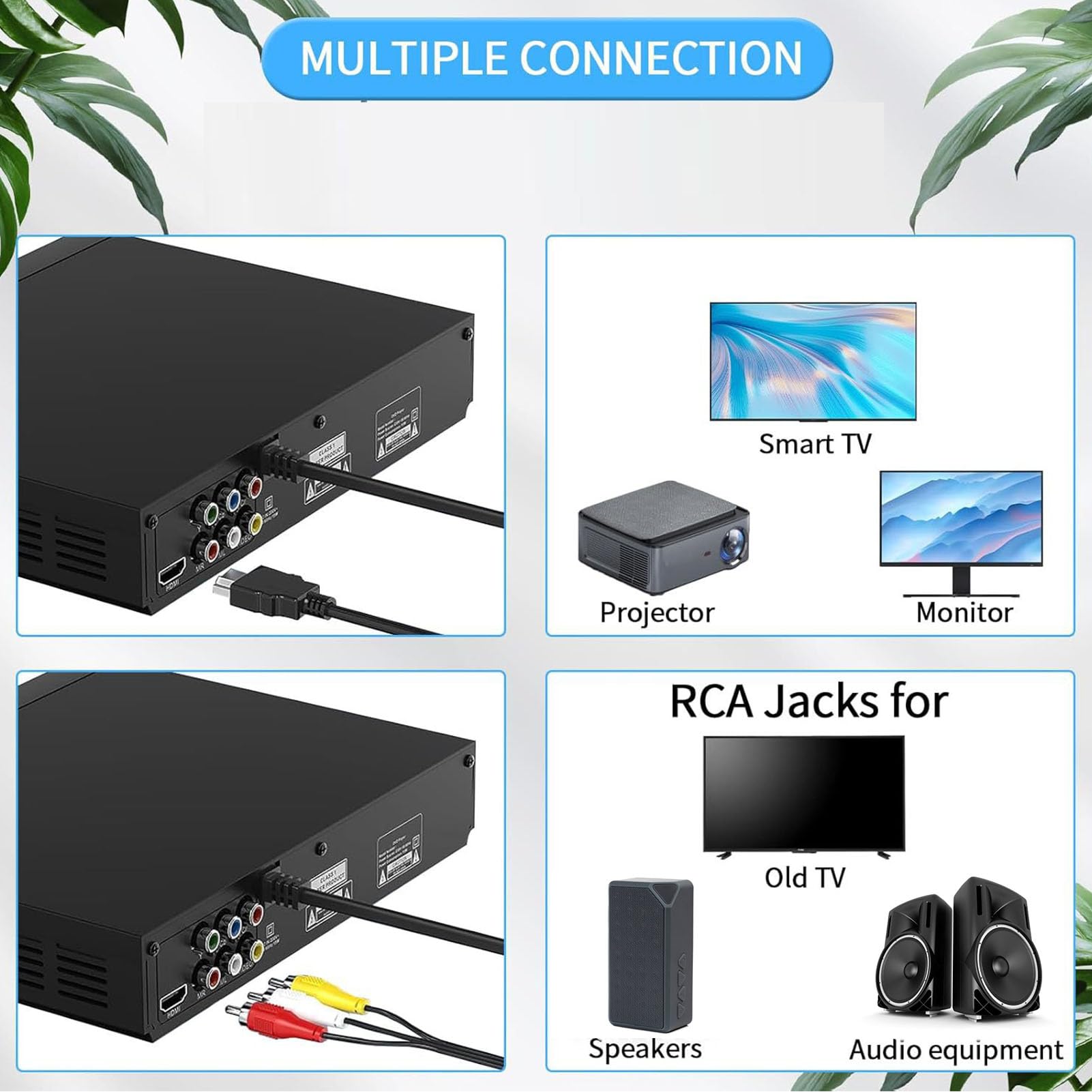 GOWENIC Odtwarzacz DVD, jakość Obrazu 1080P HD, Pliki na Pendrive'ie USB, z Pilotem i Mikrofonem, do Telewizora z Wejściem USB 6,5 Mm i Odtwarzaniem Plików MP3 (wtyczka UE)