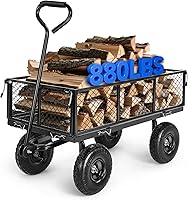 TEANDE Heavy Duty Garden Cart 880 lbs Capacity Steel Utility Wagon with Removable Sides, 180° Swivel Handle & 10" Tires - Black