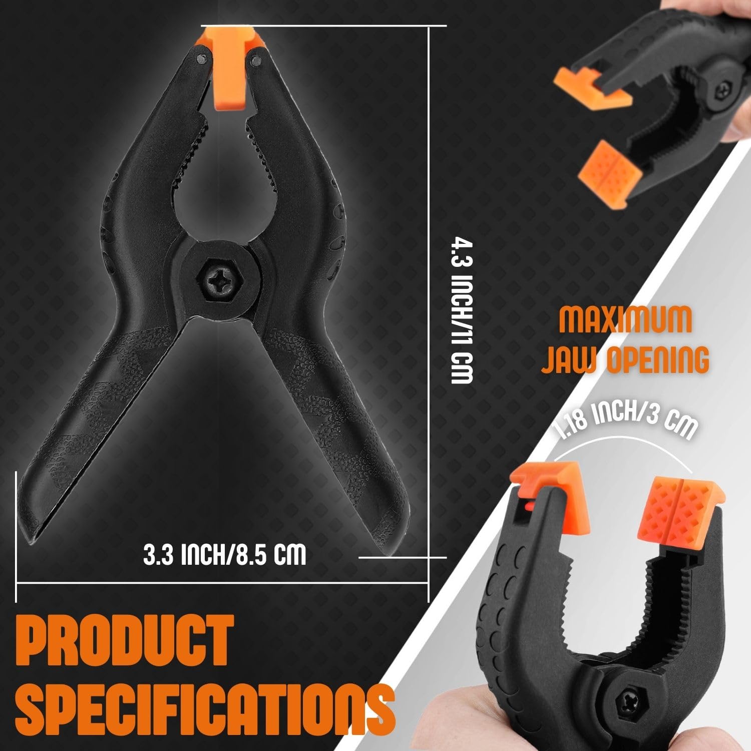 Flexzion Pinzas de muselina de alta resistencia con dientes ajustables móviles 4 pulgadas (juego de 18) pinzas de nailon premium para carpintería artística, telón de fondo, estudio de