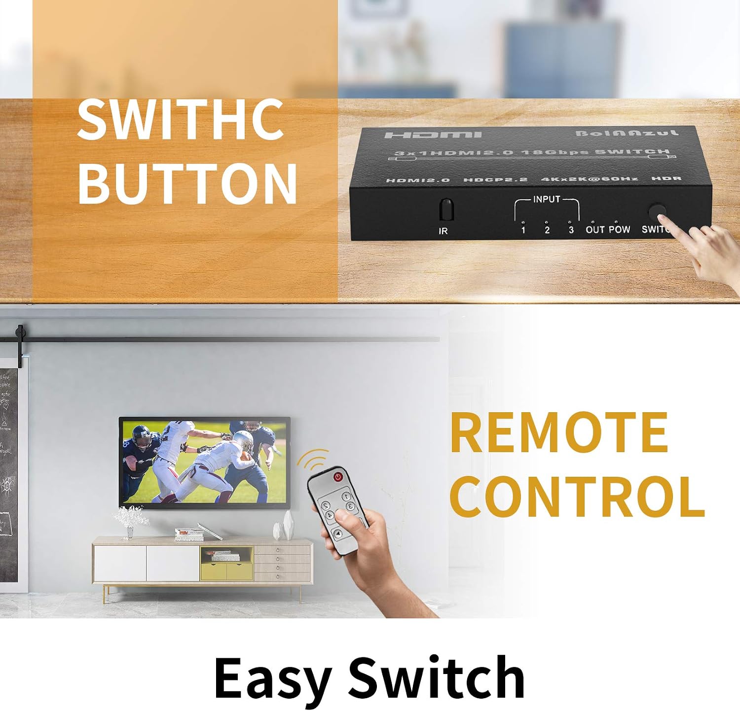 Buy 4K HDMI Switch 144Hz 3 in 1 Out, BolAAzuL HDMI 2.0 Switch Switcher  Selector Box 3 Port with Remote HDMI 3x1 4K Switcher HDR 4K@60Hz, 2560X1440/ 144Hz, 1080P/144Hz for PS5 PS4 pro