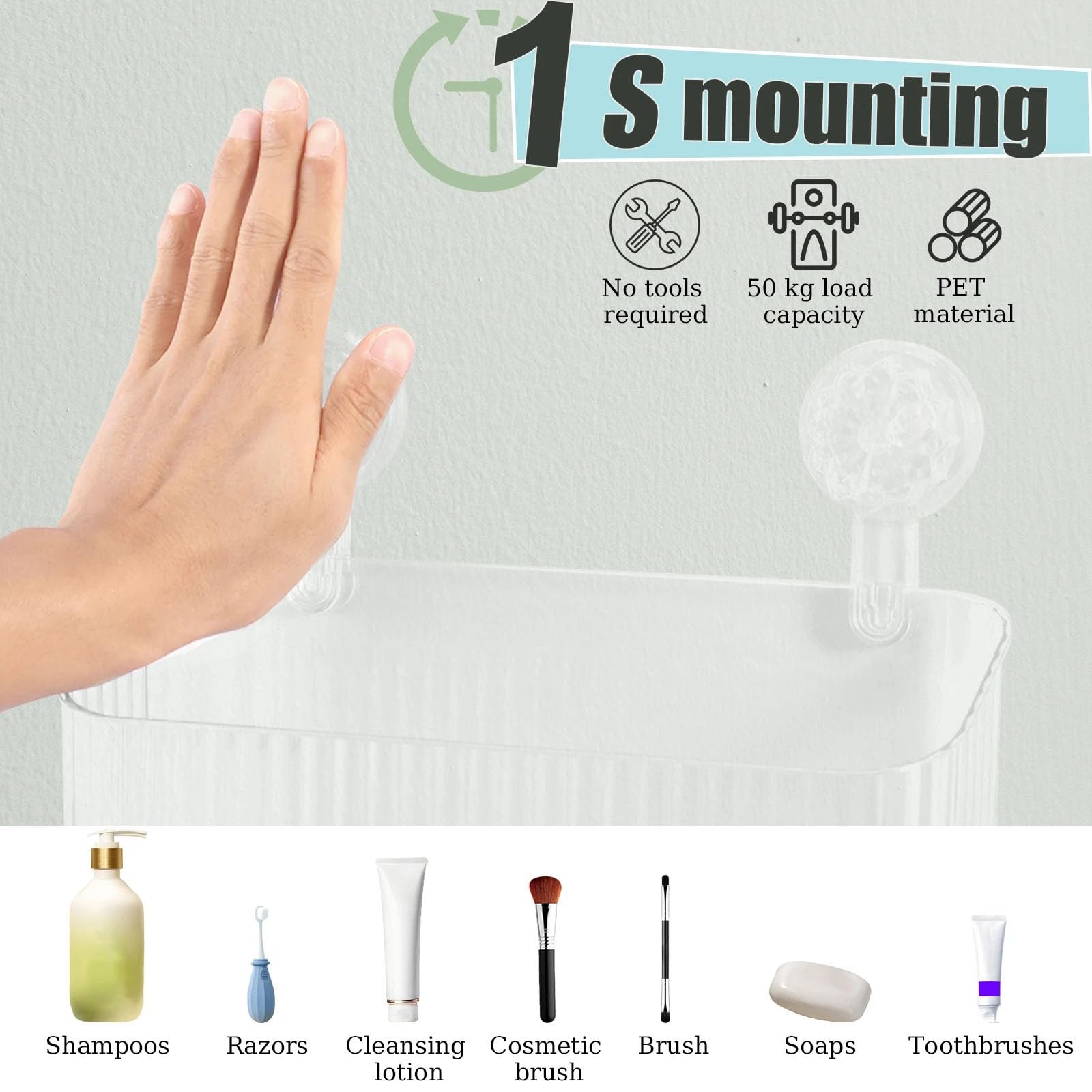 Transparentes Gletschermuster Saugnapf Regal, Abnehmbarer Dusch Saugnapf Regalkorb eine Sekunde Installation Saugnapf Badezimmer Duschaufbewahrungs Organizer(E)