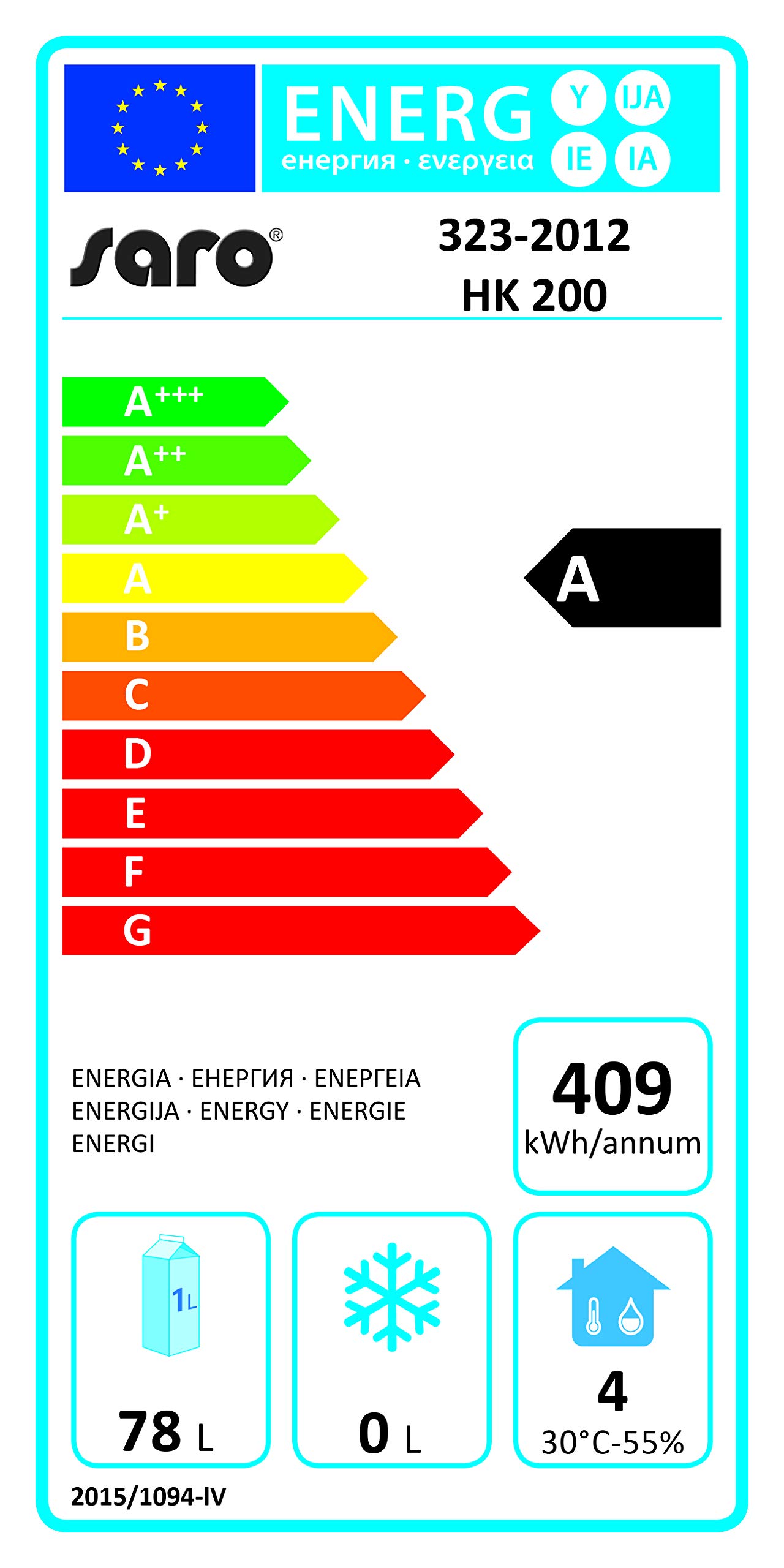 Saro HK 200 - Frigorifero con Ventilatore, 85 cm/409 kWh/anno/129 l, Pezzo refrigerante/sportello Intercambiabile