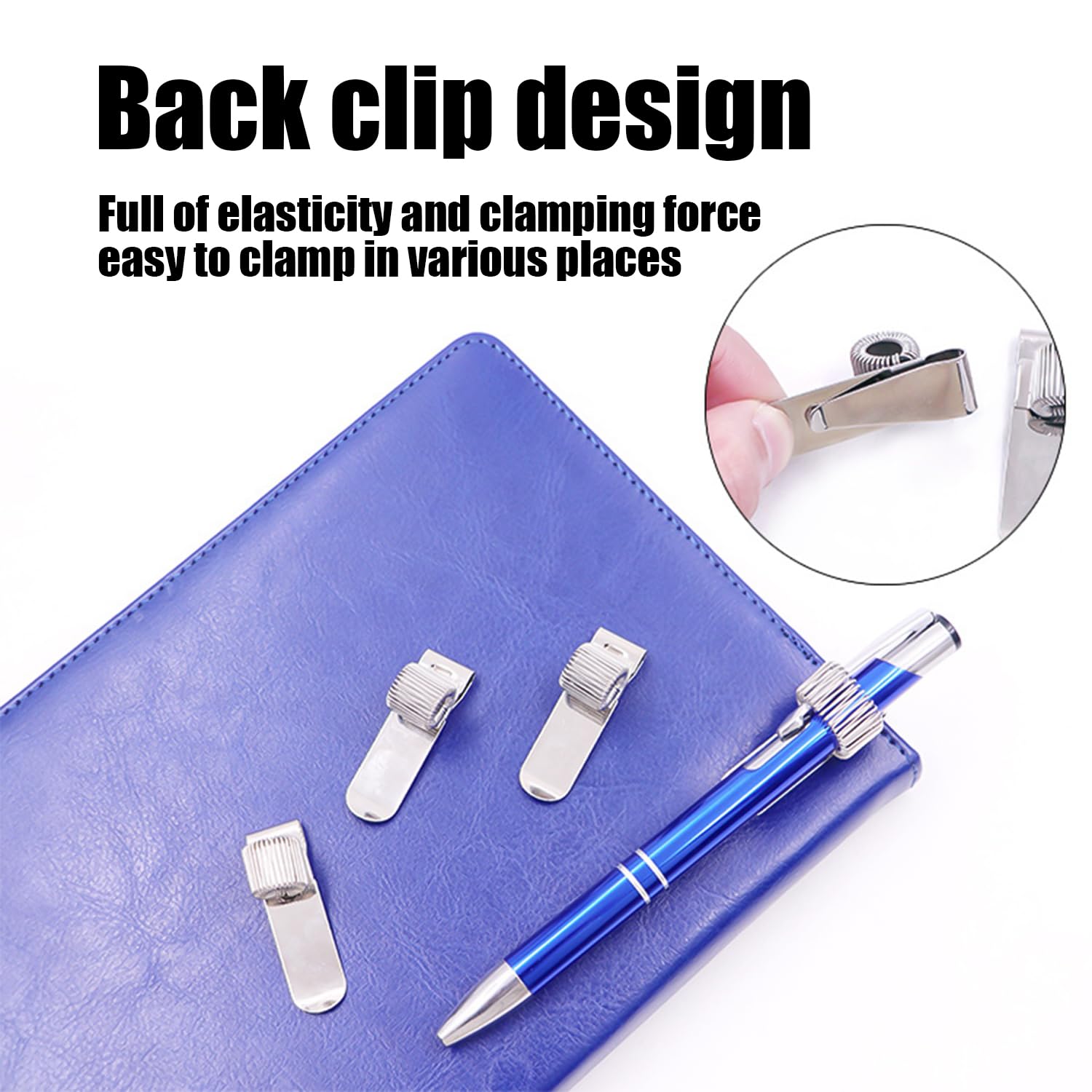 4 Clip Portapenne In Metallo - Argento Per Quaderni, Appunti E Tasca - Foto 6