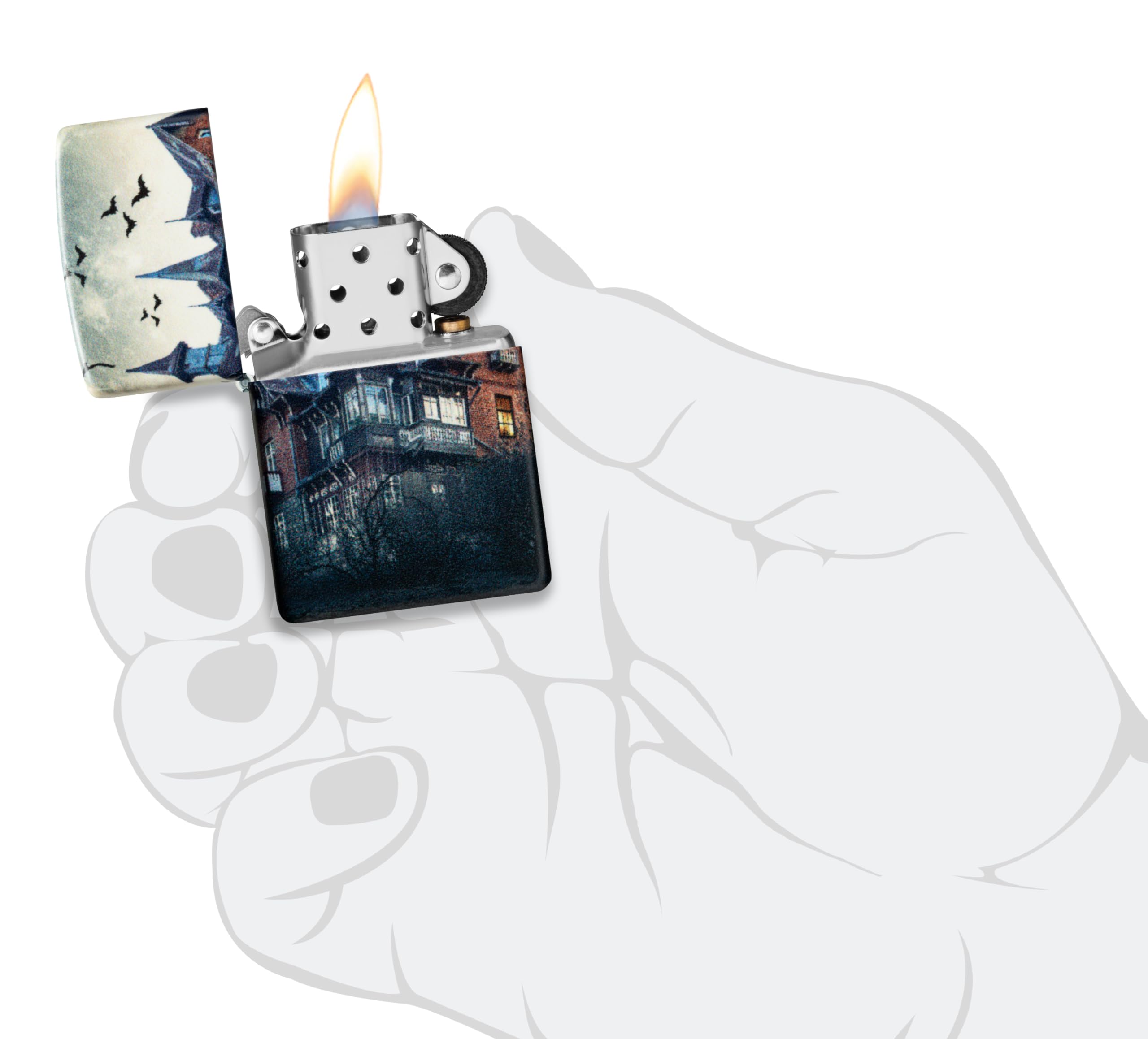 Zippo Accendino antivento Horror House, 540 colori, Glow-In-The-Dark, ricaricabile, resistente al vento, confezione regalo, made in USA