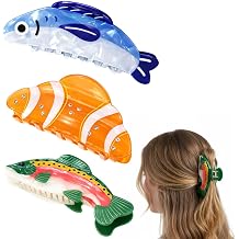 3PCS Novelty Hair Accessories for Women, Blue Fish Trout and Bread Design Claw Clips, Fish Hair Clips Set,Acrylic Material Hair Clips for Daily Use Exercise Parties and Gift Giving