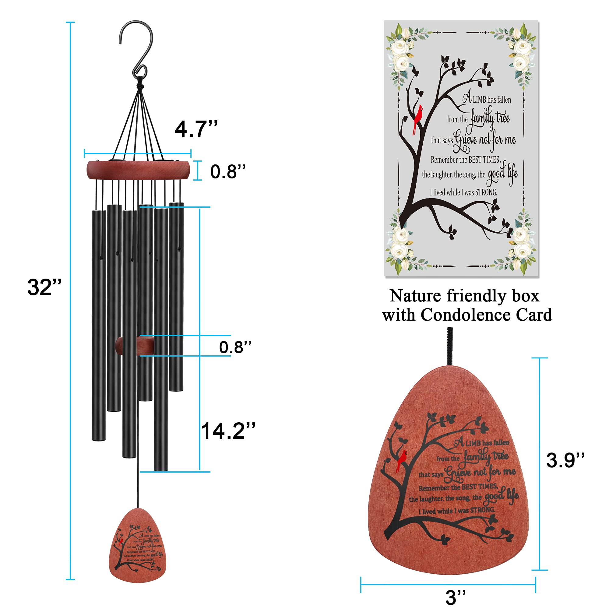 Wind Chimes for Loss of Loved One Sympathy Gifts for Loss of Mother Father Daughter Brother Sister Son Dad Mom Husband Wife Best Friend Keepsake Outdoor Garden Yard Home Decor A Limb Has Fallen - Image 4
