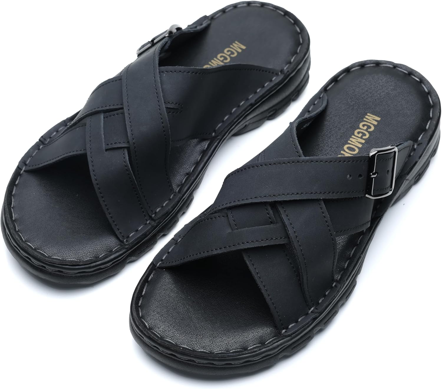 MGGMOKAY Mens Leather Slides Summer Leather Slipper Anti-Slip Comfortable Outdoor Sandals with Adjustable Strap - Image 7