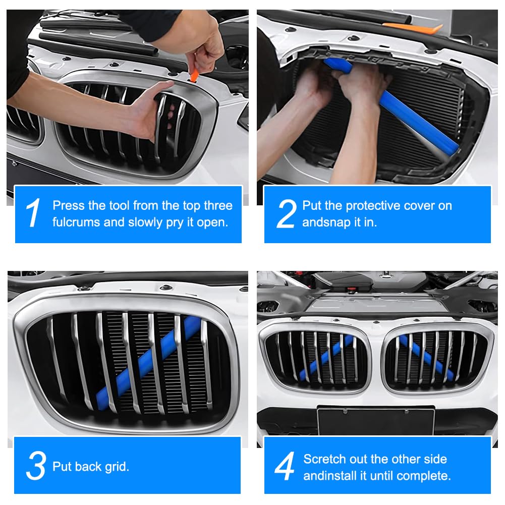 BizTech ® Inserti per griglia anteriore compatibili con BMW Serie 1 F20/F21, Serie 2 F22/F23/F24/F44/F31, Serie 3 F30/F35/GT F34 blu/rosso/giallo/verde strisce (blu