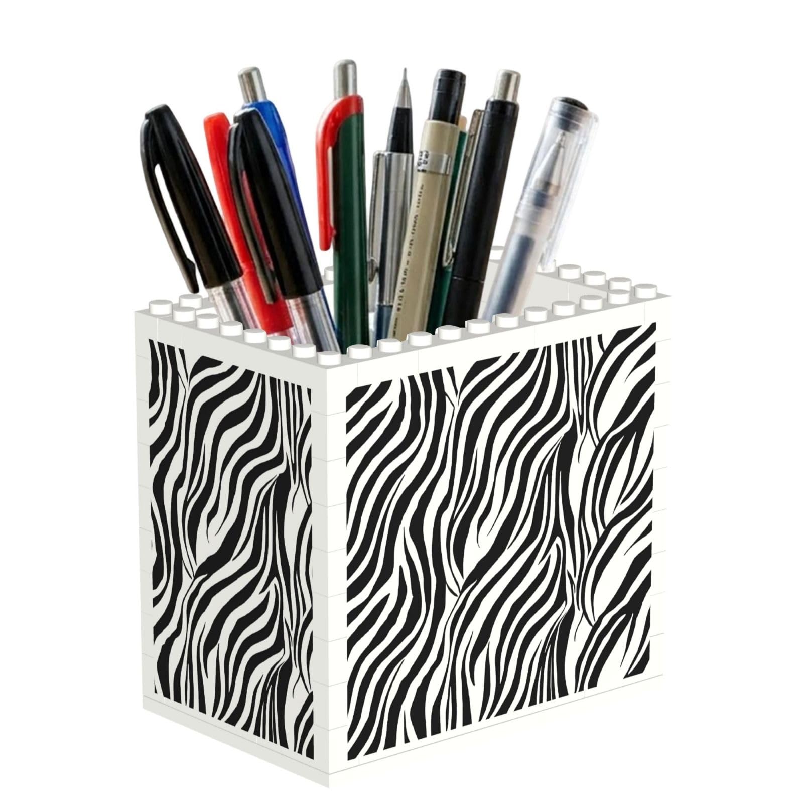 ESNAIUVCD Zebra Print Print Building Block Pen Holder - Pencil Holder For Desk/Classroom,Desk Accessories, Multifunctional Office Supplies Pen Organizer Pencil Cups(1pcs)