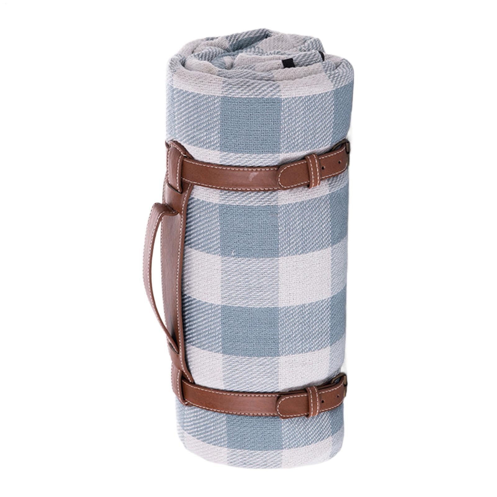Coperta da picnic impermeabile pieghevole – 203,2 x 152,4 cm con cinturino in pelle PU lavabile, pieghevole, per picnic, campeggio, feste, spiaggia, patio, prato, giardino, erba all'aperto