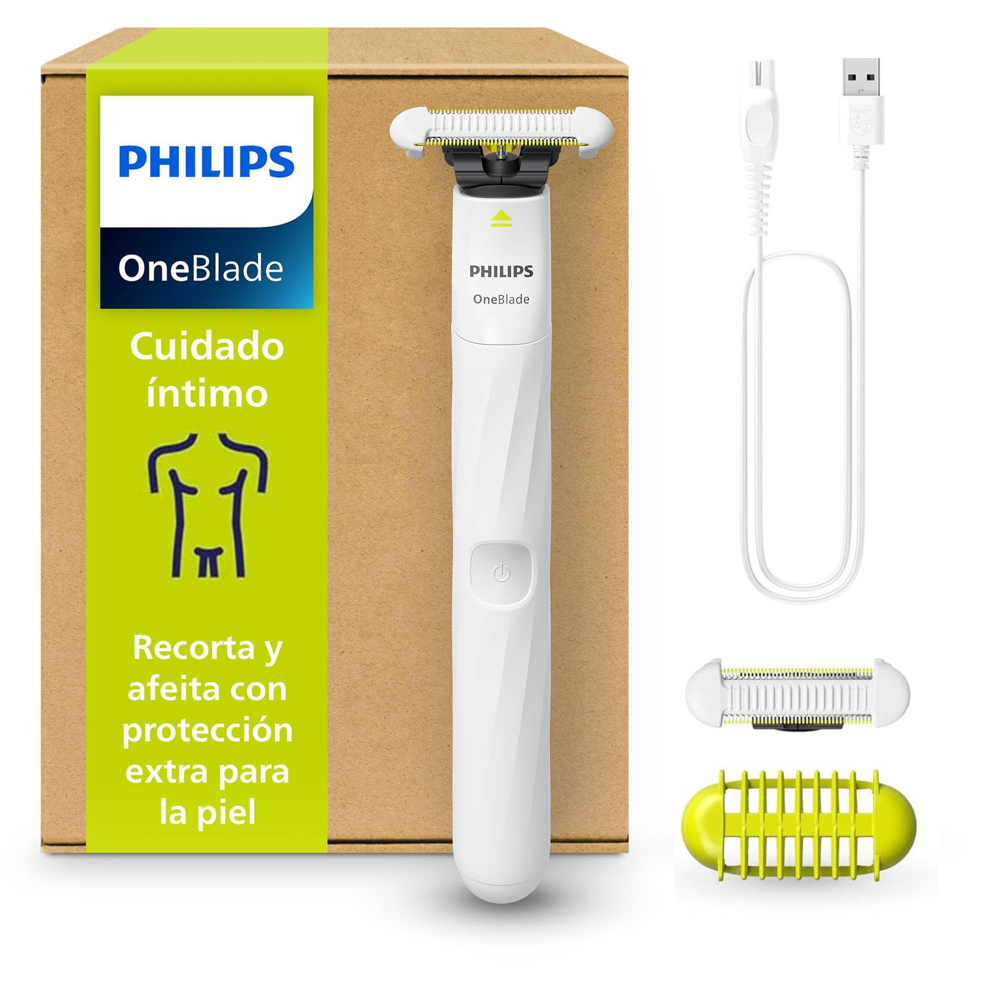PHILIPS OneBlade Intimate, Mujer y hombre, Maquinilla de depilación para la zona íntima, ingles y axilas, afeita y recorta, cuchilla con protección para la piel, QP1924/30 GreenCircle Certified: Certified Environmental Facts Label