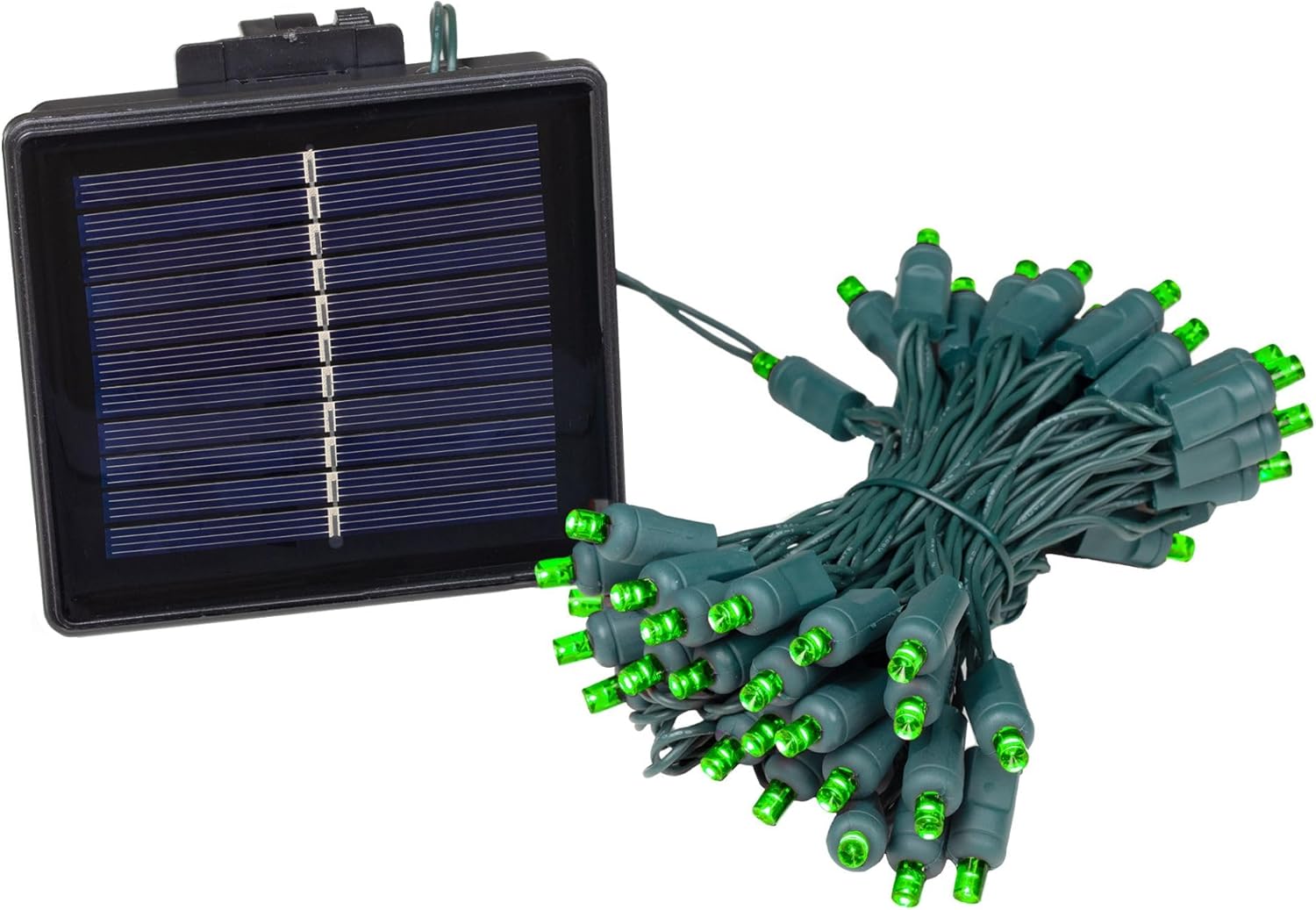 Novelty Lights 50 Light Solar Powered LED Outdoor Mini Light String, 12.5 Feet on Green Wire, Red 5mm Bulbs, Automatic Dusk to Dawn Operation