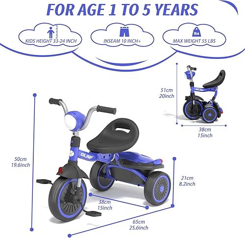 Miniatura 2 de Glaf Bicicleta para niños de 2 a 5 años, triciclo para niños pequeños de 1 a 3 años, triciclo con asiento ajustable y cesta de almacenamiento,