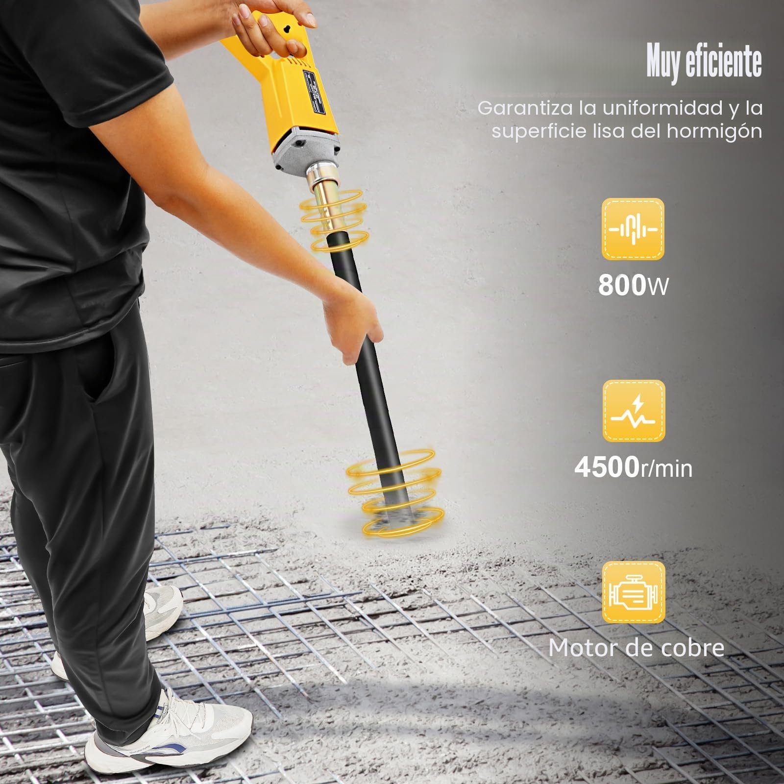 Agitador eléctrico de hormigón, 800 W, botella vibratoria interior, botella vibratoria de 4800 rpm, para la construcción de túneles, puentes, carreteras