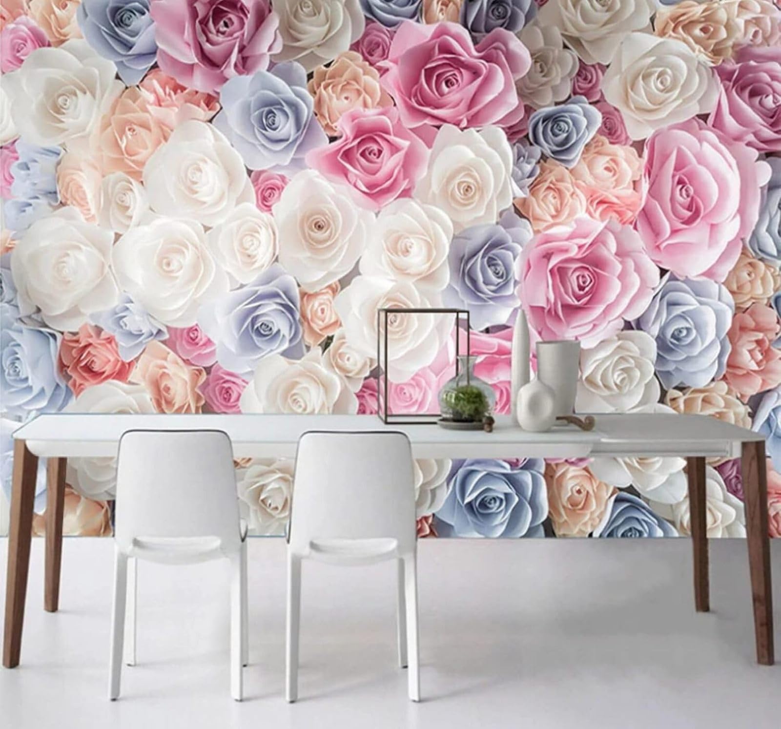 XLMING Beautiful Three Dimensional Romantic Colourful Roses 3D Wallpaper Luxury Home Dining Decor Paste Sofa Living Room The Wall for Bedroom Mural-150cm×105cm