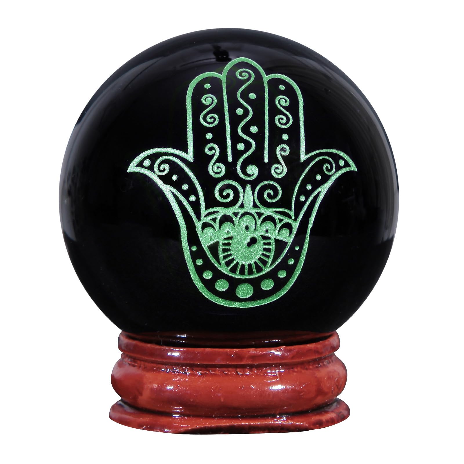 Nupuyai 1.9" Engraved Symbol Obsidian Crystal Ball with Stand