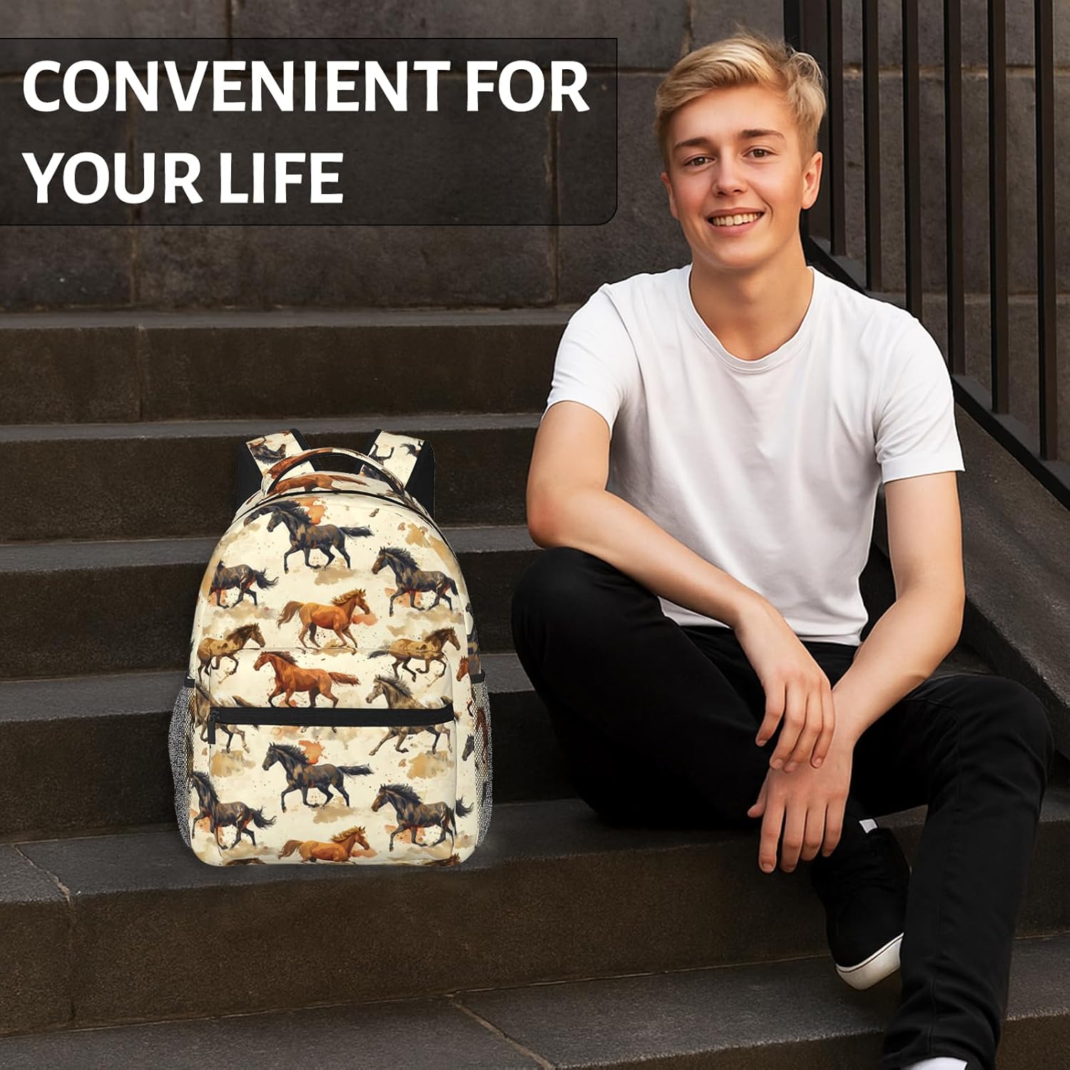 Running Horses Backpack for Women Men Teen Boys School Laptop College Galloping Steed Backpacks for Gifts Travel Hiking Work Camping, Polyester Lightweight Aesthetic Bookbag Back Pack