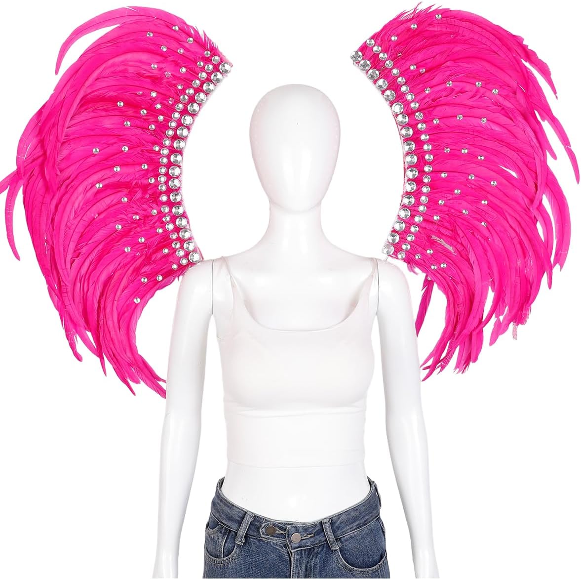 Feather Wing Costume Backpiece – Handmade Festival Accessory for Parade, Carnival, Party, Cosplay or Stage Performance (Red)