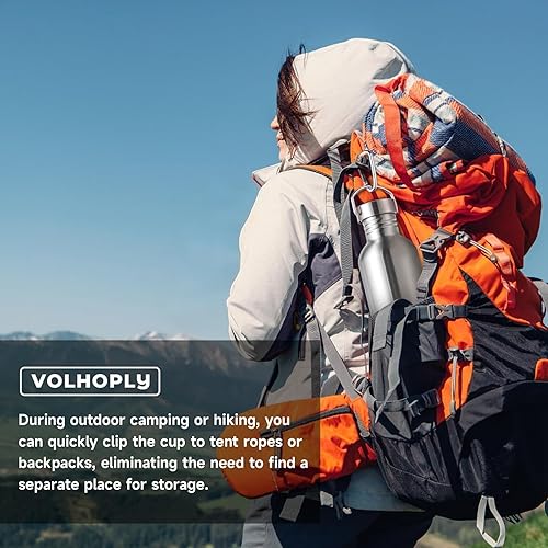 Miniatura 4 de Volhoply Paquete de 4 botellas de agua de una sola pared sin aislamiento de 32 onzas, botella de agua deportiva de acero inoxidable con asa, sin