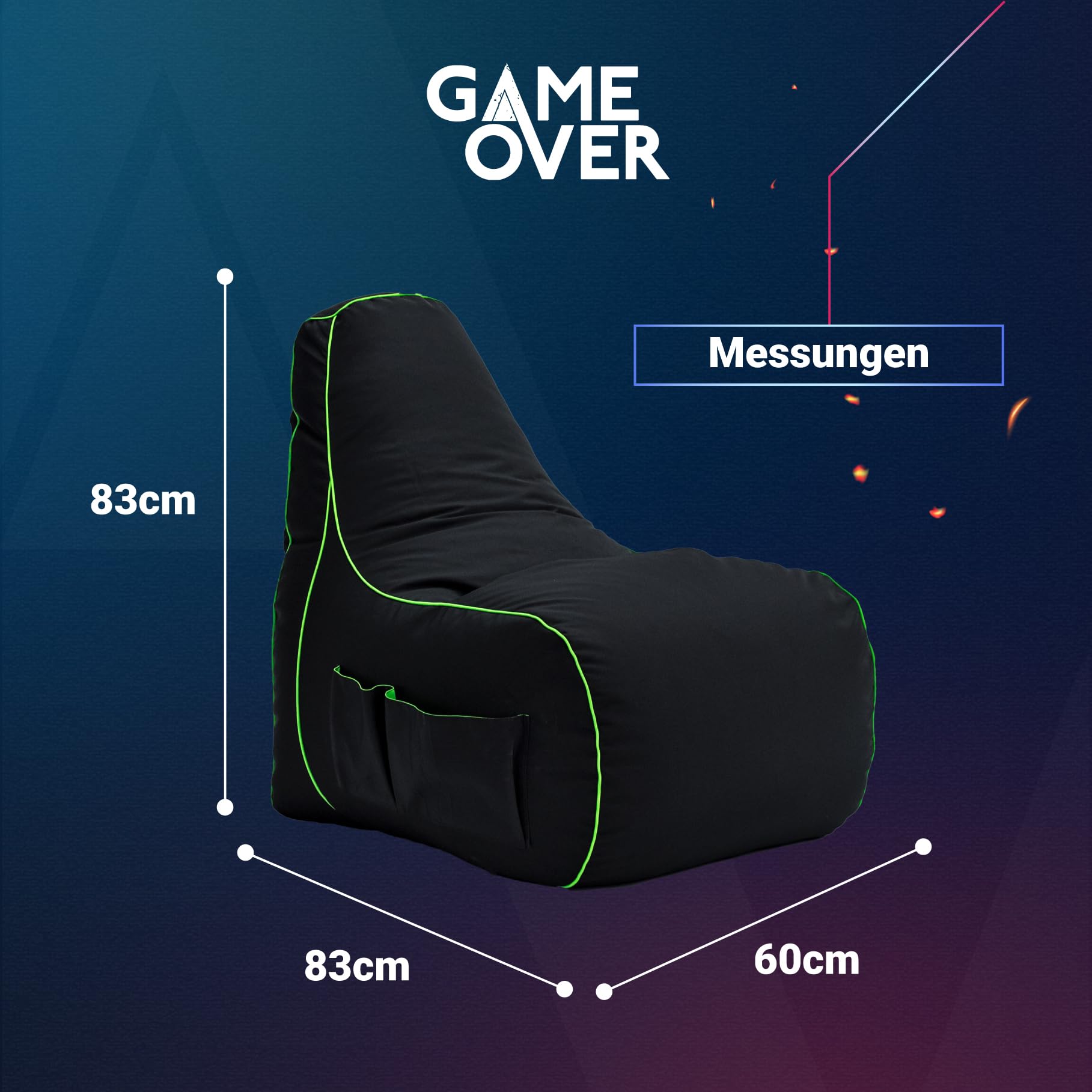 Game Over Video Spiele sitzsack - sitzsack Erwachsene, Indoor Outdoor Bean Bag, sitzsack Sessel für Gaming Room, Headset Halter & Seitentaschen für Controller,Gaming Sessel (Magischer Smaragd)