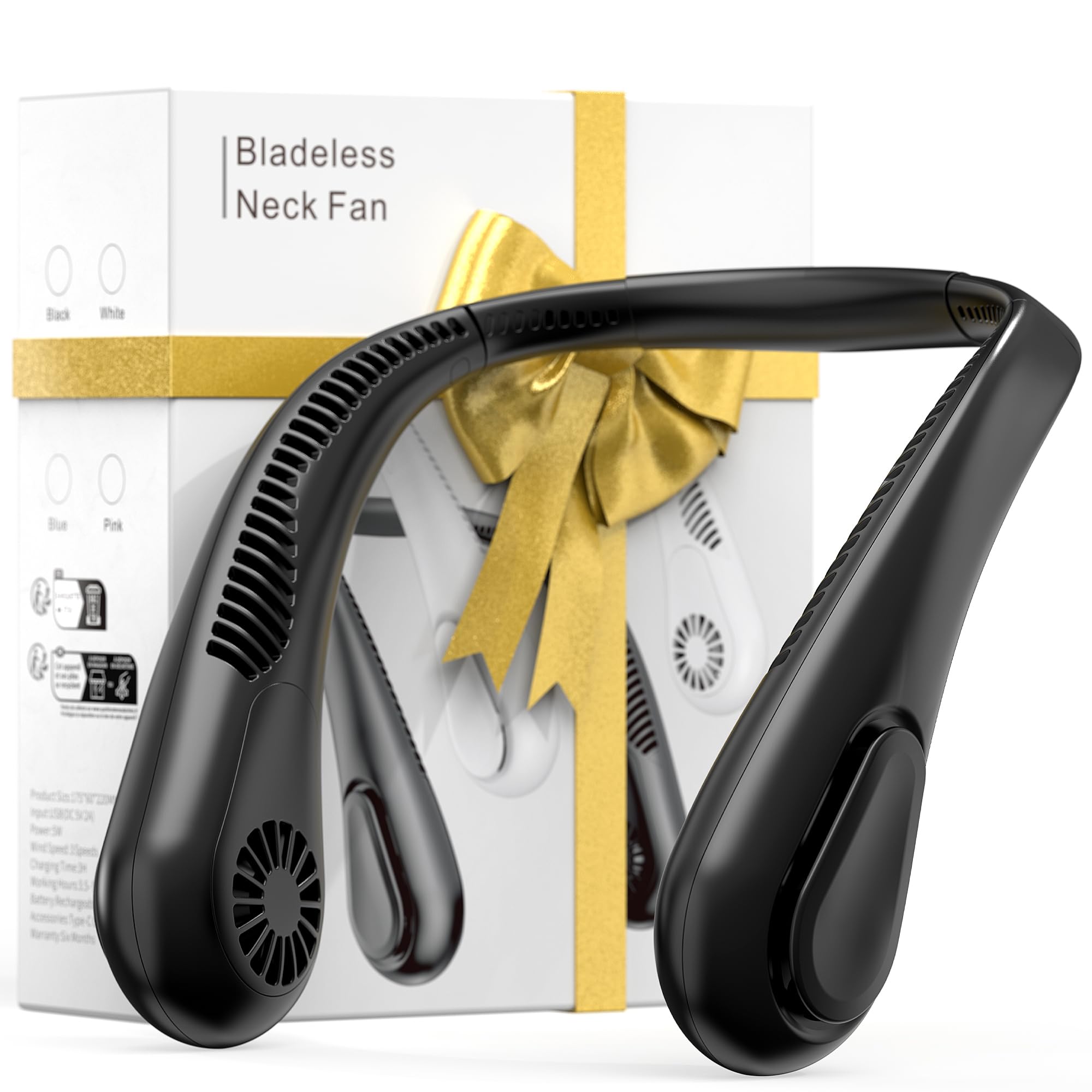 AMACOOL Bladeless Neck Fan Portable Personal Fan 5000mAh Rechargeable Battery Operated Wearable Fan for Women Men Outdoor Sport Travel Patio Garden Work Home Kitchen