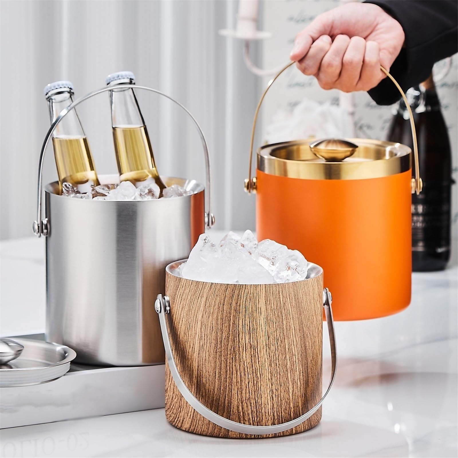 Cubo de hielo con tapa para champán, contenedor multiusos para fiestas, diseño aislado para bebidas, perfecto para entretenimiento y eventos al aire libre