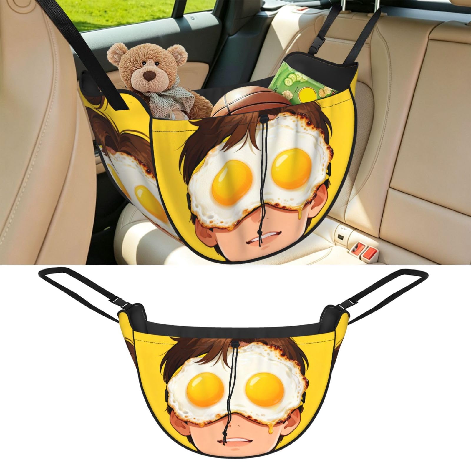Cntdbu Black Funny Eye Mask Car Seat Organizer-Backseat Storage Bag For Travel