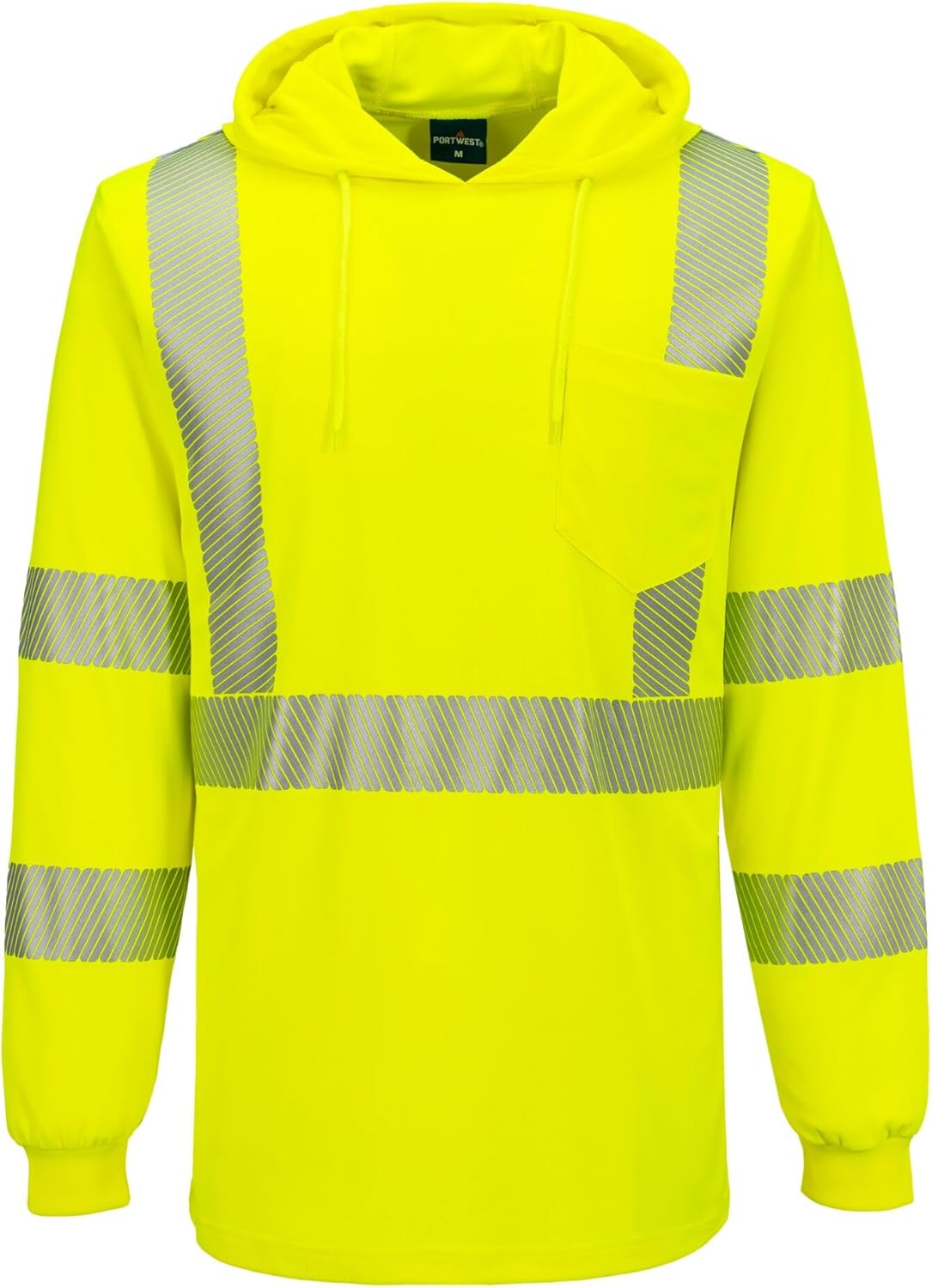 Portwest L042 Hi Vis Lightweight Long Sleeve Hooded T Shirt with Moisture Wicking Breathable Design, Yellow, XL