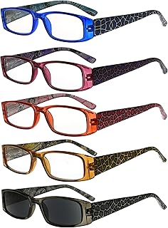 Eyekepper 5-Pack Spring Hinges Tiger Patterned Temples Rectangular Reading Glasses Sunshine Readers +2.0