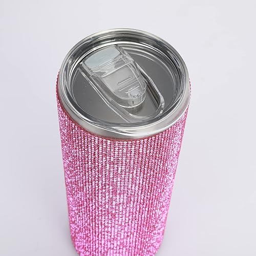 Miniatura 2 de Vaso de agua de acero inoxidable con diamantes de imitación, botella de agua reutilizable con tapa, popote y cepillos para popote (rosa)