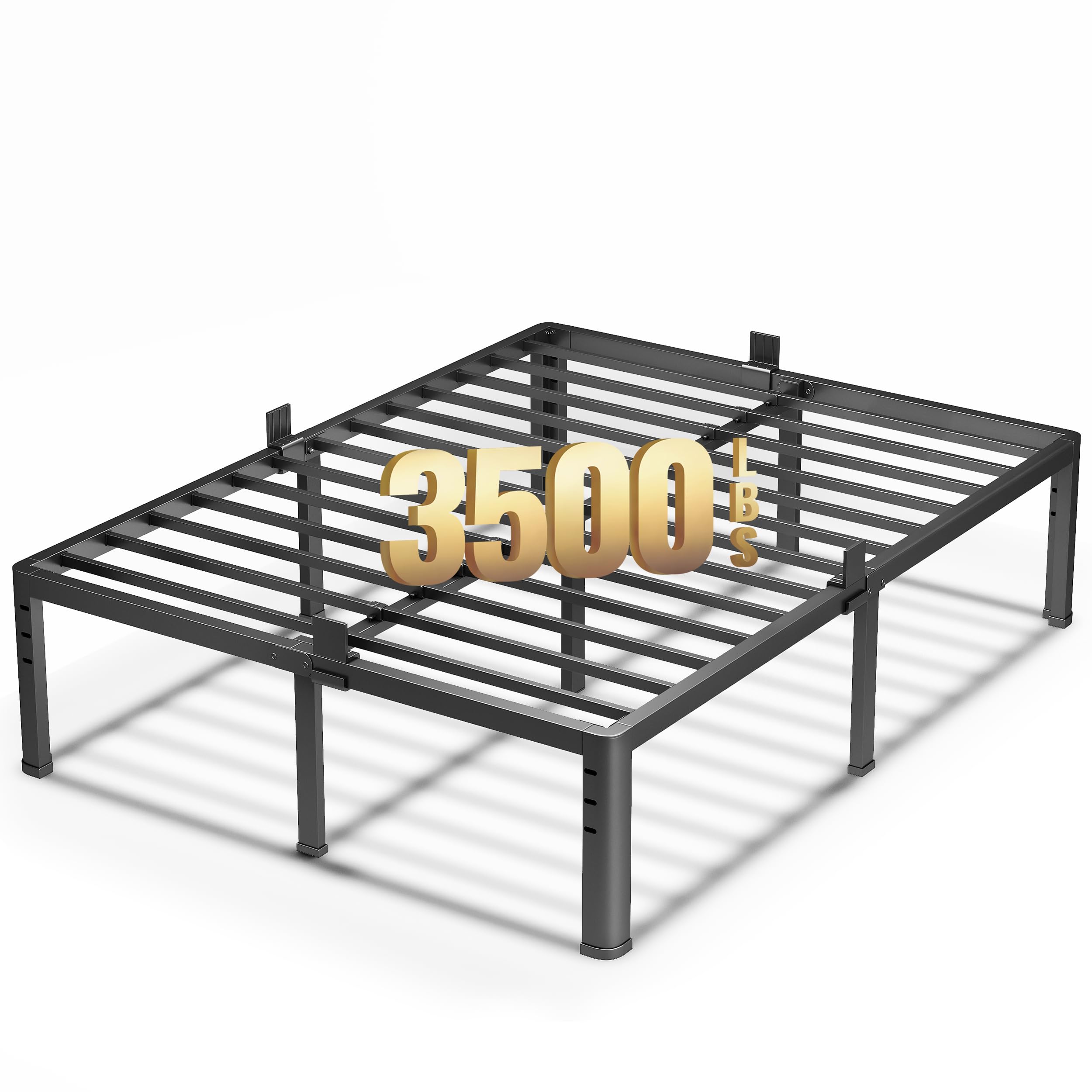 Marco de cama de plataforma de metal de 18 pulgadas, marco de cama tamaño Queen con patas de esquina redondas, soporte de listones de acero resistente de 3,500 libras, no necesita somier, fácil
